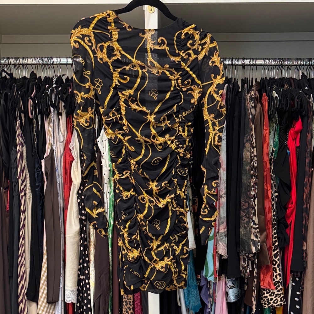 Ganni Black Dress with Gold Detailing